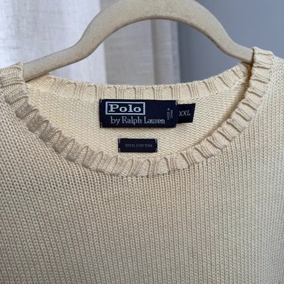 Vintage Polo Ralph Lauren Knit Sweater Cotton Ivory Pony Crew Men's Size XXL - Picture 9 of 9